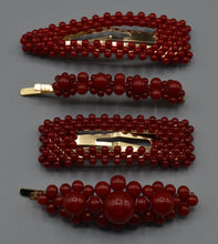 Load image into Gallery viewer, 4 Piece Red Beaded Hair Clips
