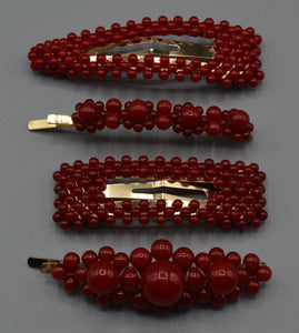 4 Piece Red Beaded Hair Clips